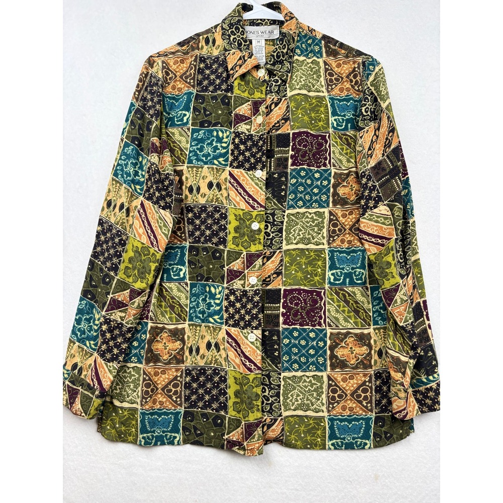 Jones Wear‎ Button Down Womens M Vintage Patchwork Print Boho Eclectic